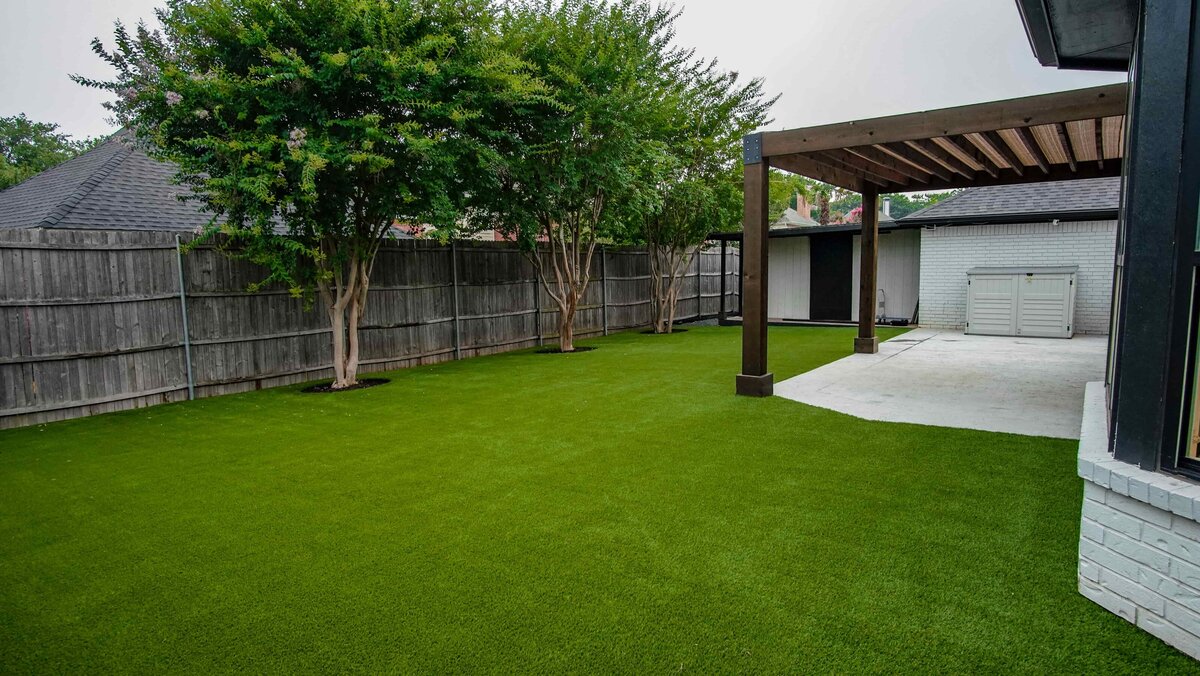 Artificial turf on the backyard of a house