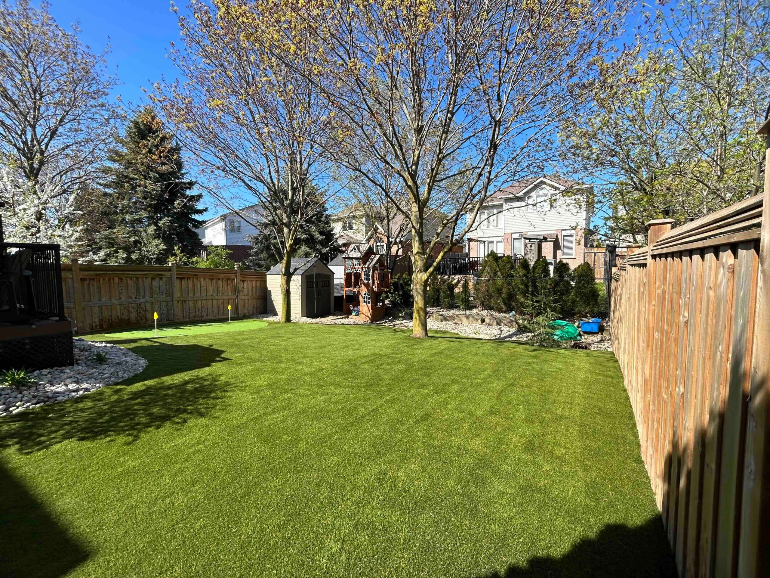 Backyard artificial turf installation in Kitchener